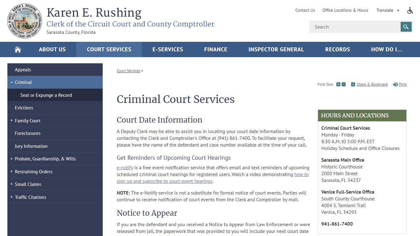 Criminal Court Services | Sarasota Clerk and Comptroller